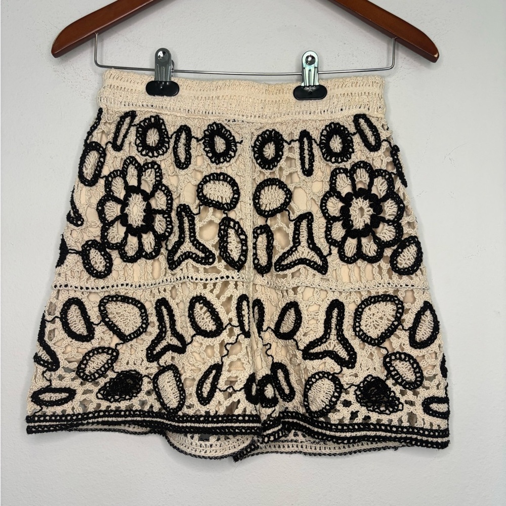 Vintage Rebellion Cream Crochet Shorts with Black Trim